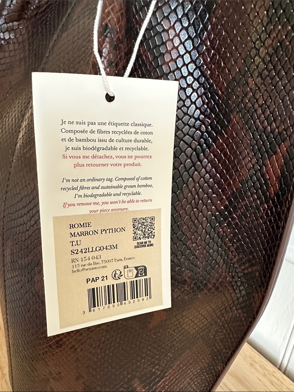 😍NWT Sézane Romie Snake Print Tote - Picture 3 of 6